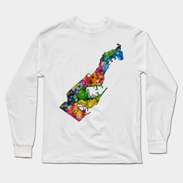 Spirograph Patterned Monaco Administrative Divisions Map Long Sleeve T-Shirt by RachelEDesigns